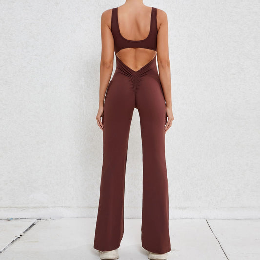 Autumn Sand Hollow Out Cutout Beauty Back One Piece Peach Hip Lifting Sport Workout Clothes Micro Pull Yoga Jumpsuit Jumpsuit