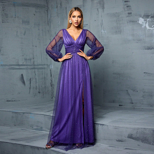 Elegant See through Tulle Shiny Evening Dress Wedding Party Sequin Wedding Party Dress