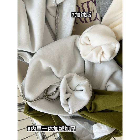 Letter Graphic Design Faux Two Pieces with Velvet Thickened Hooded Sweatshirt Early Autumn