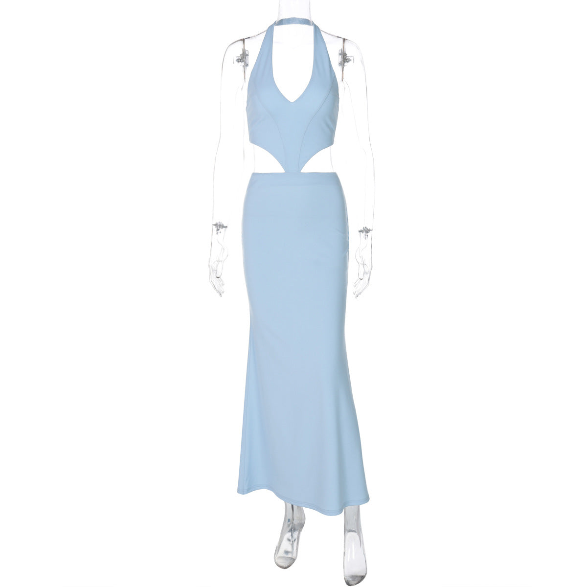 Women Clothing Spring Sexy Low Cut V neck Halter Faux Two Pieces Backless Lace up Dress