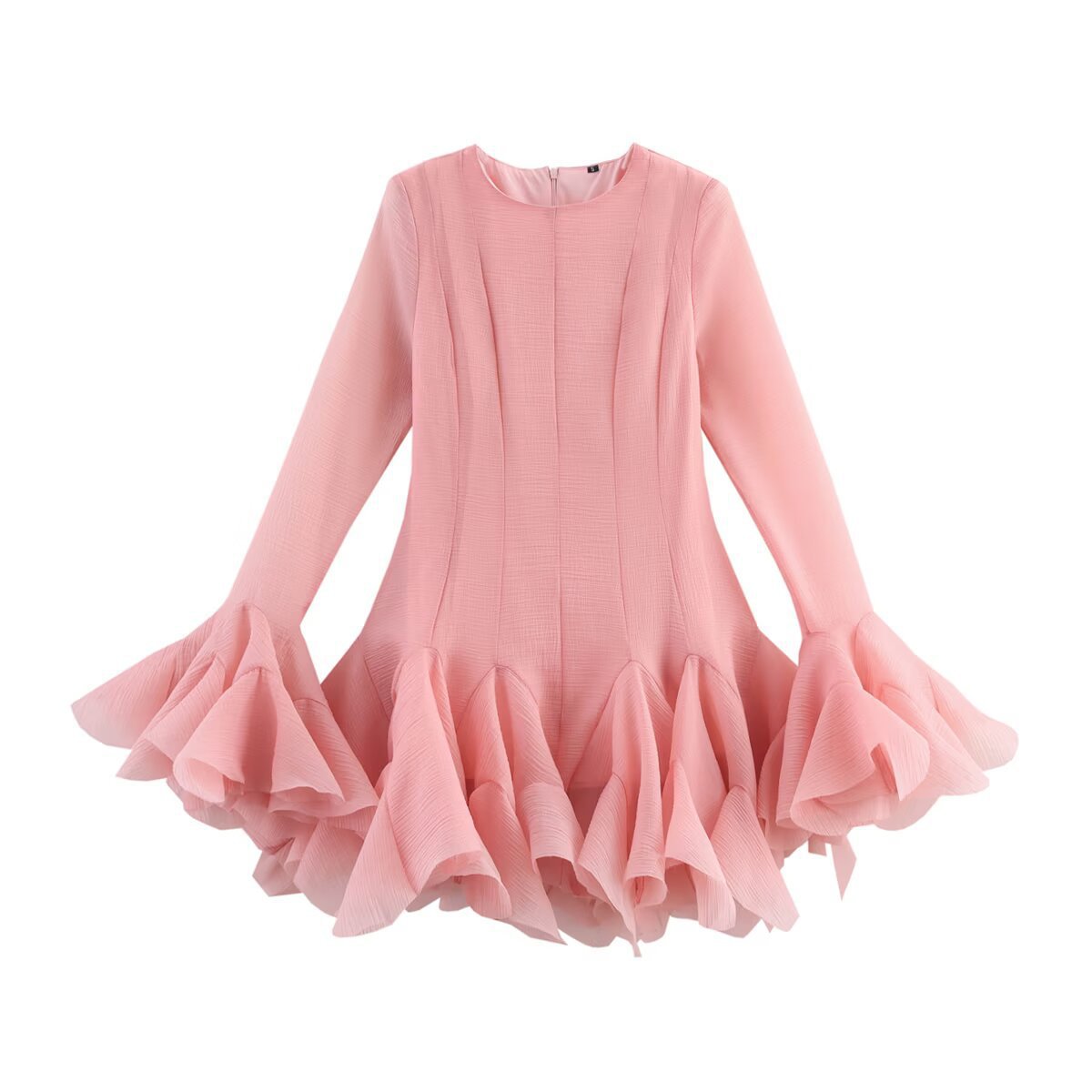Laminated Ruffled Tulle Tutu Dress Summer Sweet round Neck Flared Sleeves Slim Fit Short Mini Dress