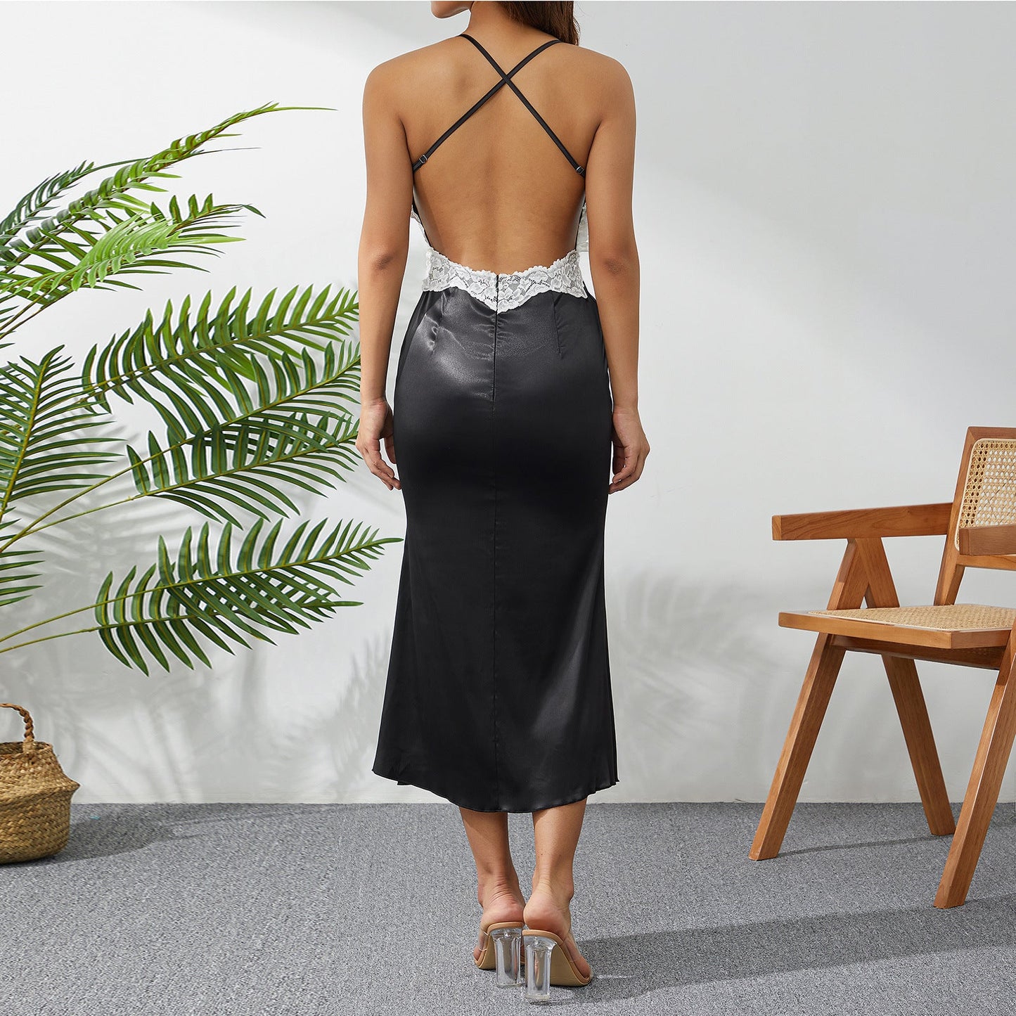 Women Clothing Slim Fit Evening Dress Maxi Dress Lace Lace Backless Sexy Strap Dress