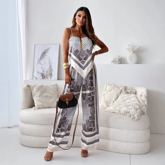 Women Clothing Printed Sexy Spaghetti Straps Corset Positioning Floral Trousers Two Piece Sets