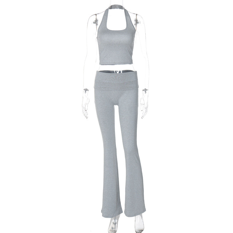 Women Clothing Summer Halter Backless Vest Slim Pants Set