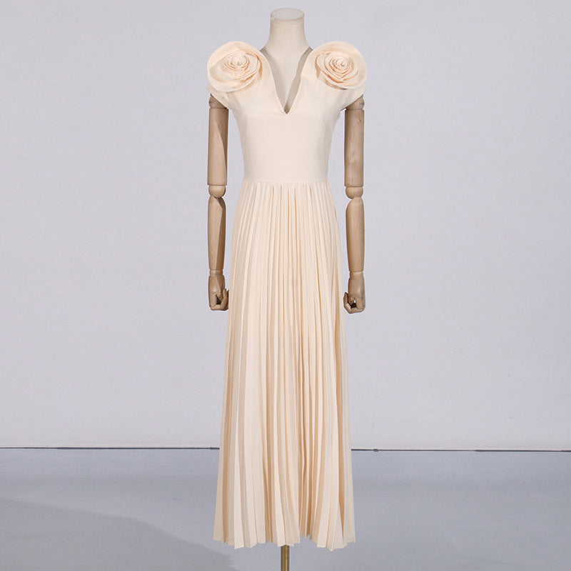 Socialite Large Floral Formal Dress 2025 Early Spring Sexy V neck High Waist Pleated Maxi Dress Women