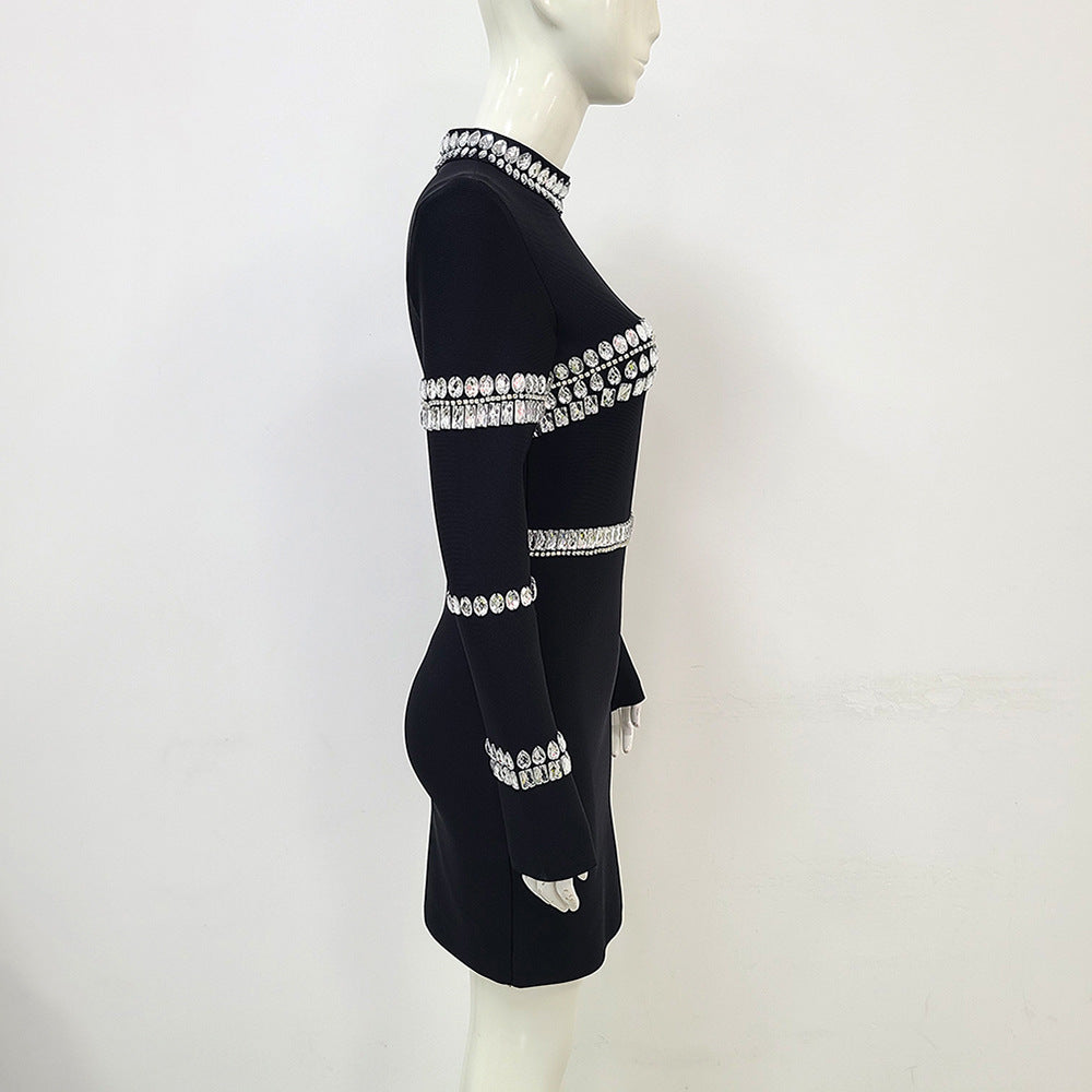 Rhinestone Bandage One Piece Dress Elegant Bodycon Sheath Ladies Party Dress