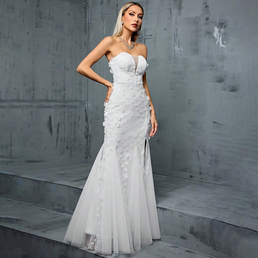 Tube Top Evening Dress V neck Fishtail Gauzy Gown Cocktail Party Annual Party Little Dress