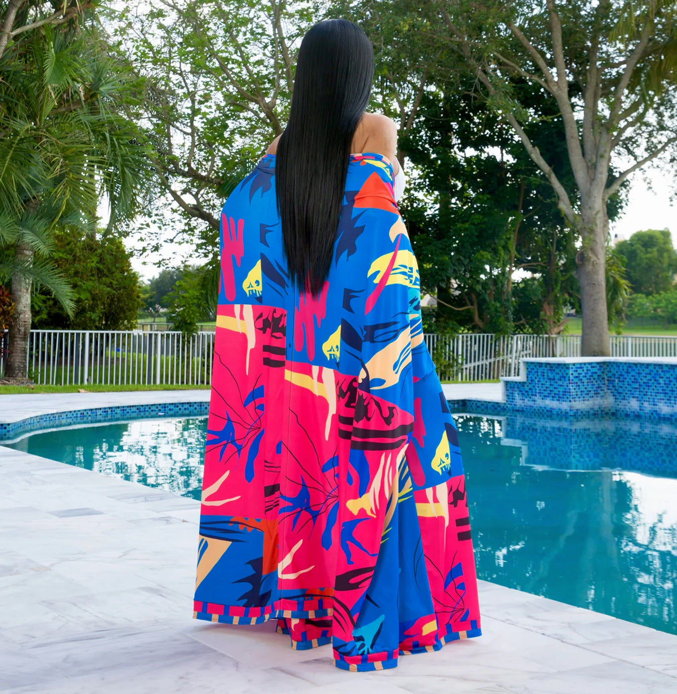 Spring Autumn Casual Set Printed Cardigan Shawl Long Sleeve Wide Leg Trousers Two Piece Set