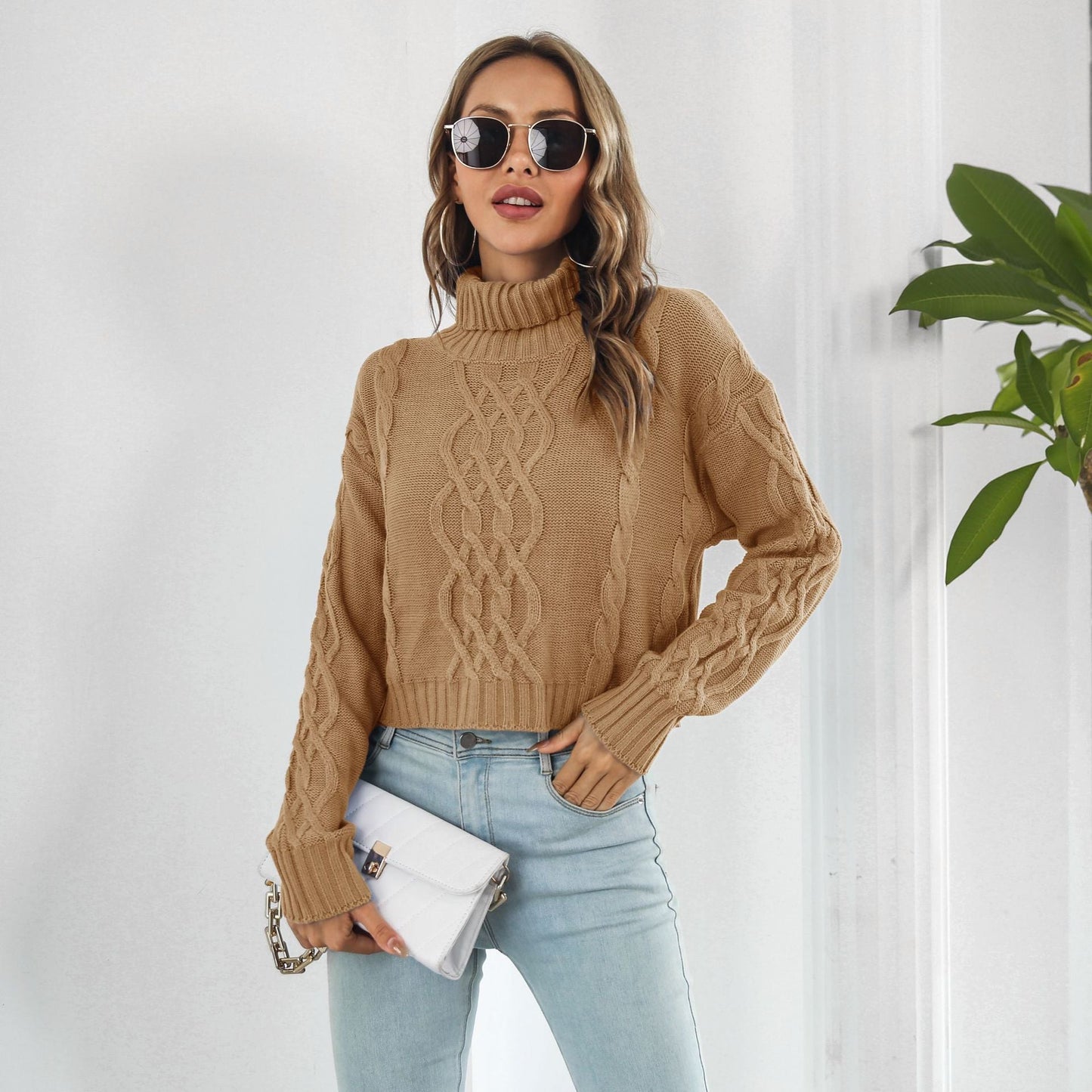 Knit Turtleneck Short Sweater Women Loose Autumn Winter Long Sleeve Sweater Sweater