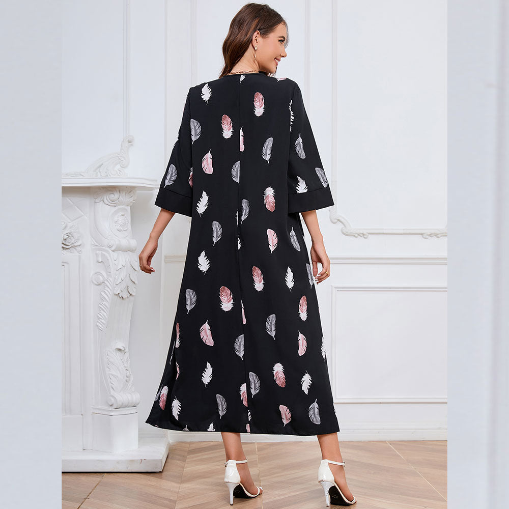Middle East Loose Printed Dress Chiffon Women Comfortable Dress Casual Dress for Women