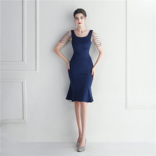 Short Beaded Bridesmaid Exhibition Welcome Car Model Etiquette Short Dress
