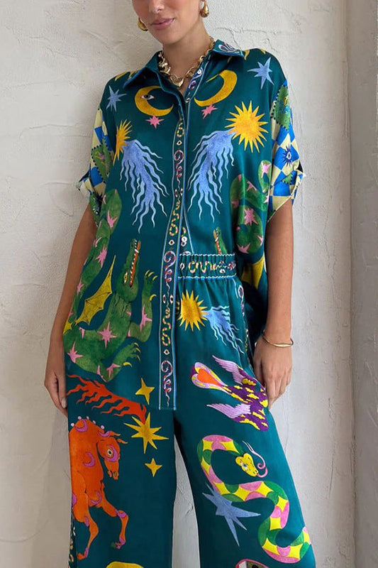 Summer Street Hipster Printed Shirt Trousers Two Piece Set Amplified craft