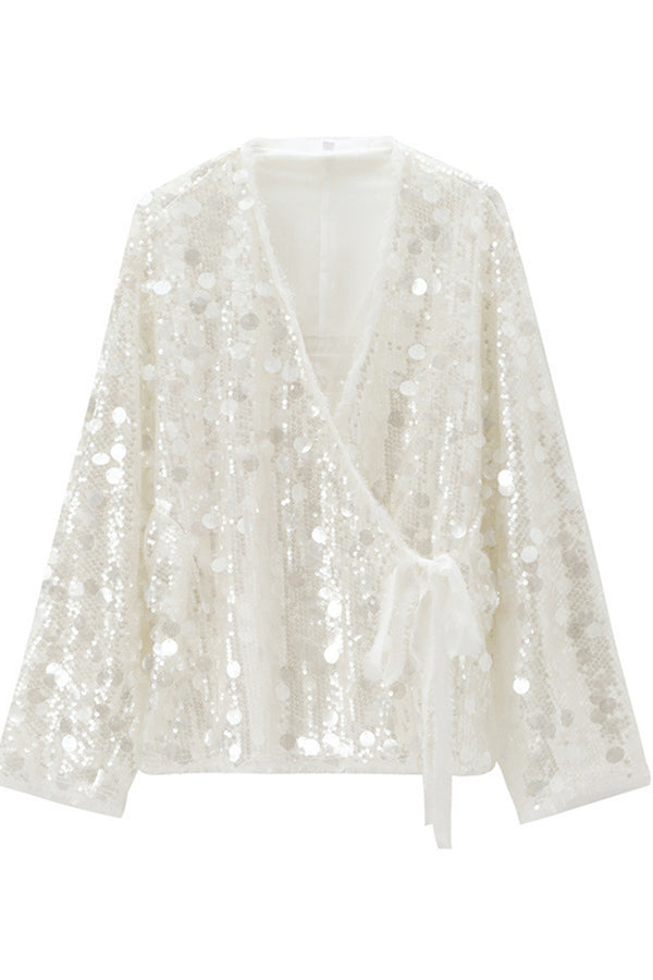 Fashion Sequined Casual Long-sleeved Tie Loose Coat