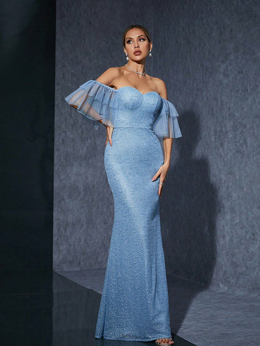 Off Shoulder Dress Elegant Graceful Slimming Fishtail Evening Dress Special Interest Light Luxury