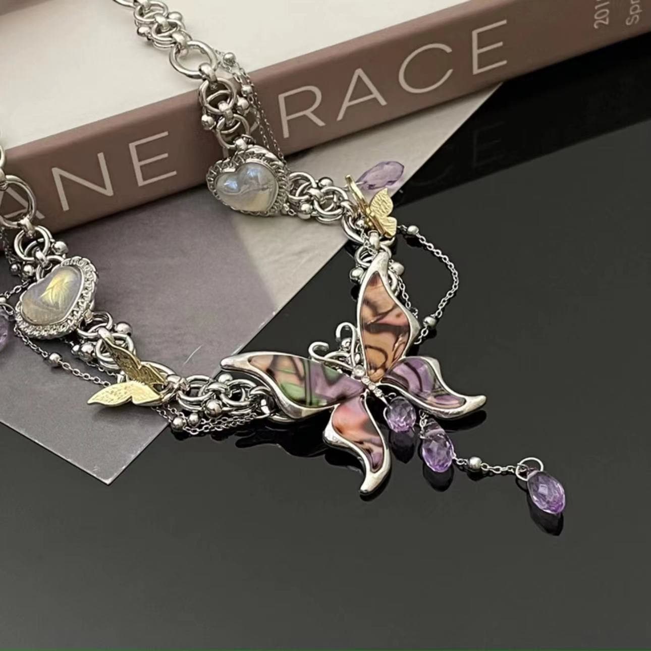 Butterfly pendant beaded heart choker necklace | Festival Outfits Women