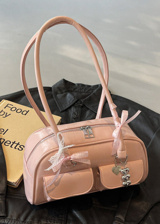 Violetta – Patent Shoulder Bag with Double Pocket & Ribbon Charms
