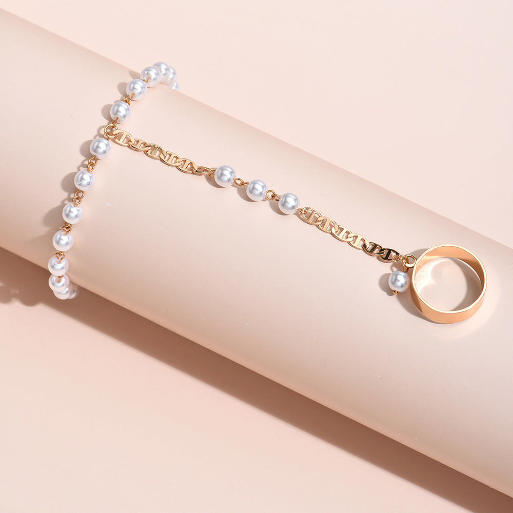 Bohemian Style Pearl Accent Chain Finger Bracelet