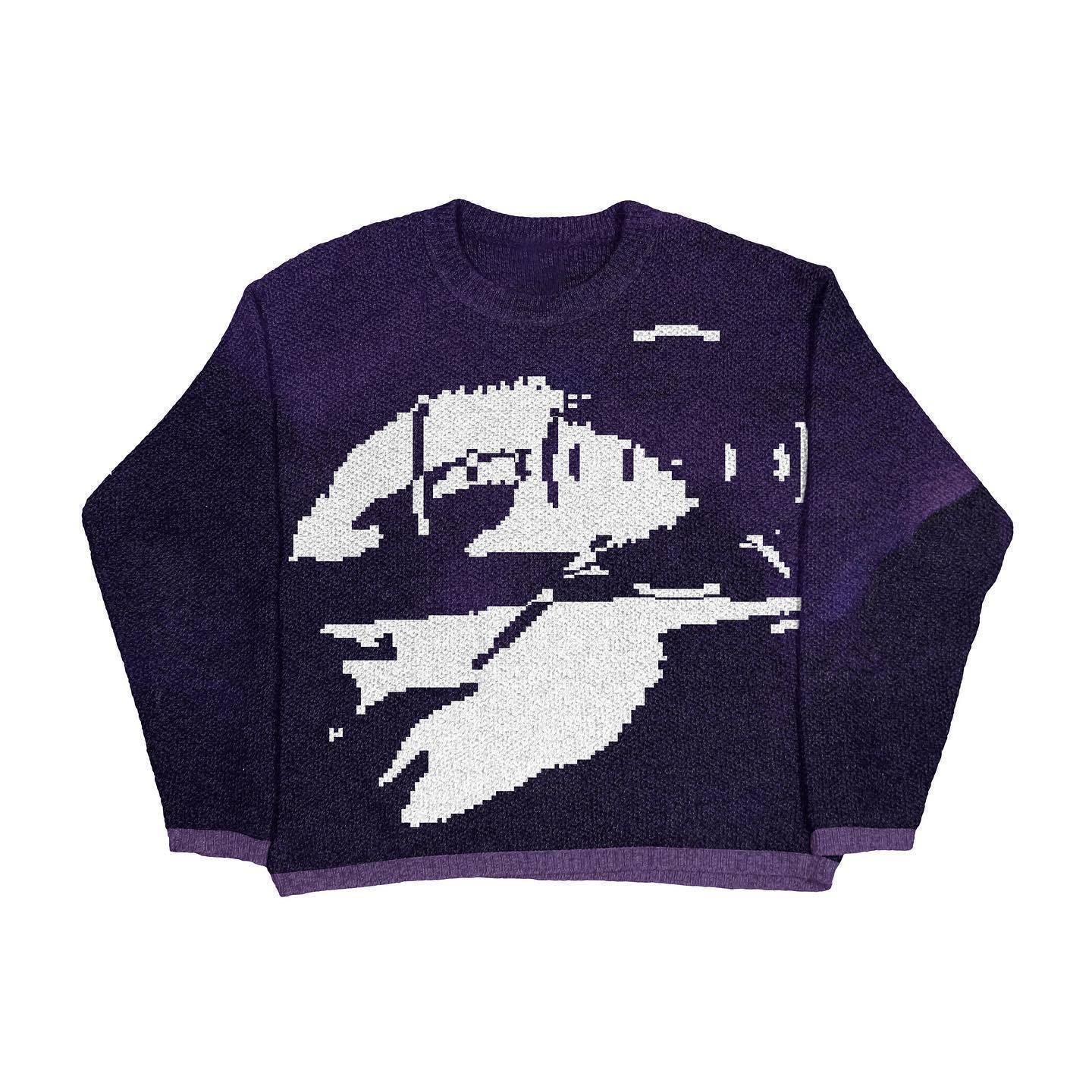Grunge Skull Printed Crewneck Loose-Fit Knit Sweater