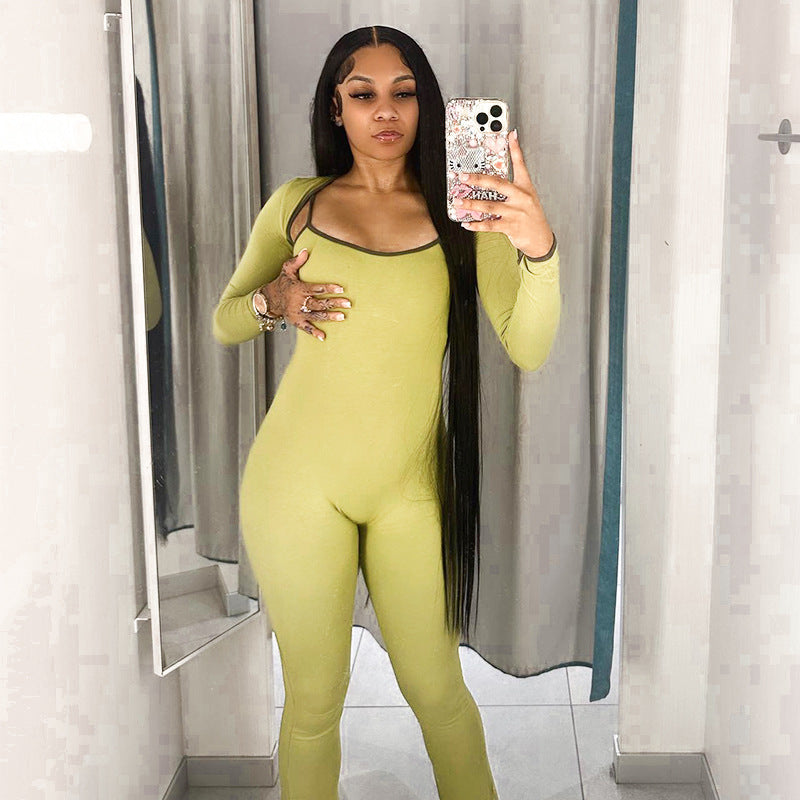 Women Wear Popular Square Collar Sleeveless Tight Top Jumpsuit Women