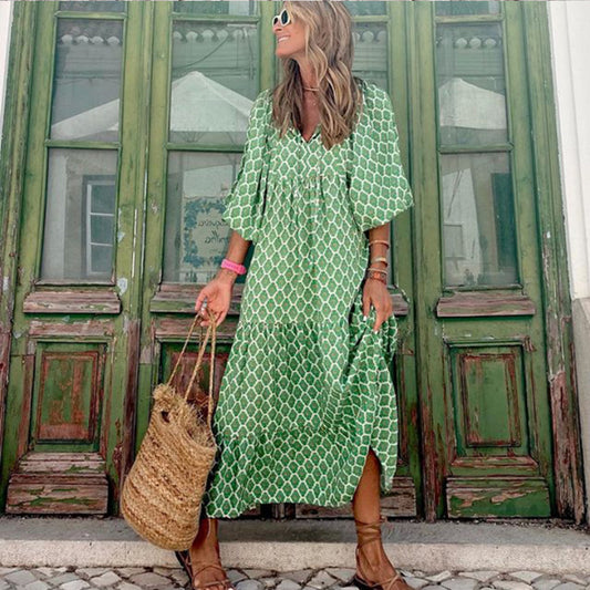 Women's fashionable street picnic bubble sleeve layered elegant party MIDI dress
