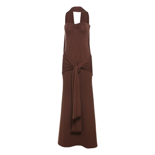 Spring Women Clothing Personality Scarf Collar Slim Fit Twist Lace up Tube Top Dress Women