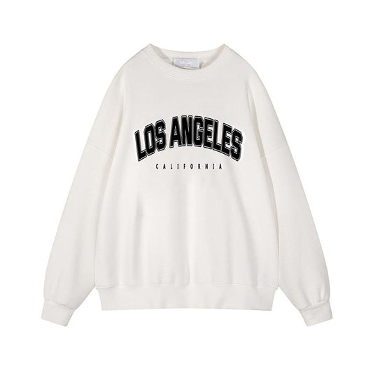 Autumn Winter Printed Loose Sweatshirt Retro Letter Graphic Pattern Fleece lined Long Sleeve Top