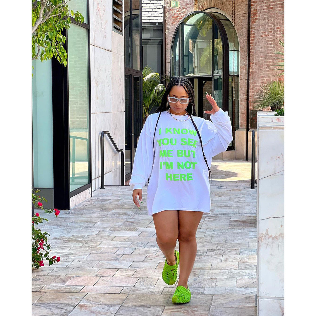 Women Clothing Goods Casual Double Sided Letter Graphic T shirt Dress