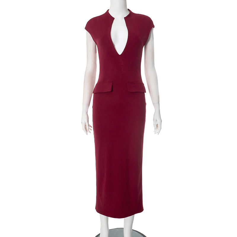 Women Clothing Spring Summer Solid Color Elegant Maxi Dress Women