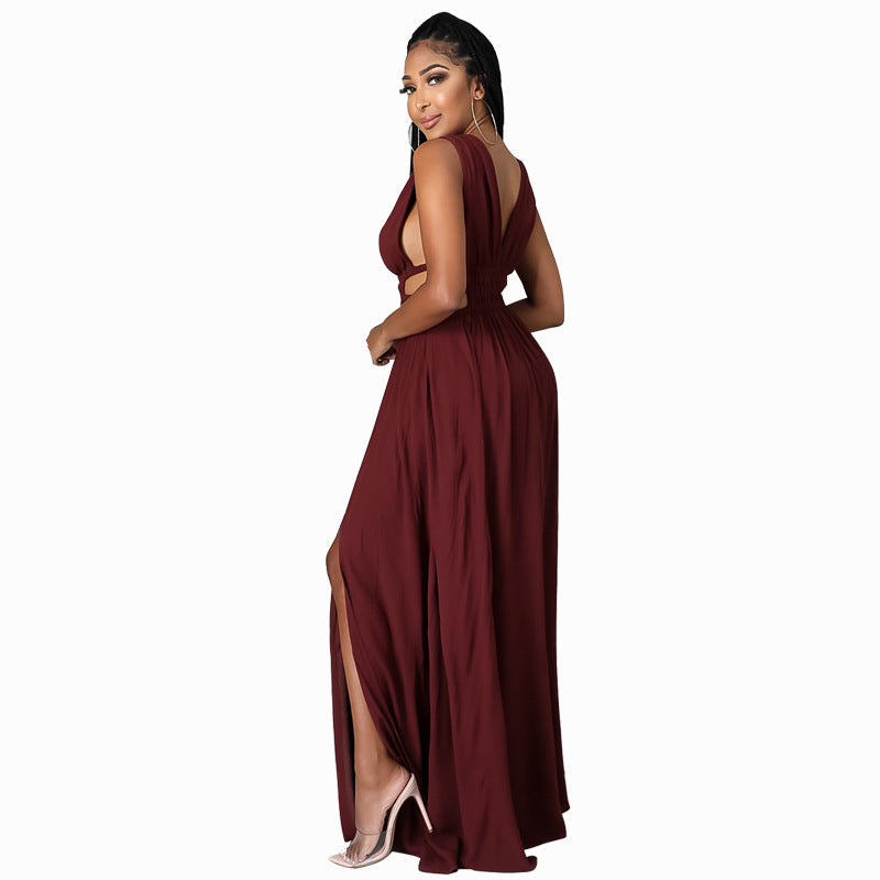 Plus Size Maxi Dress Summer Women Clothes Dress Solid Color V-neck Ice Silk Dress Maxi