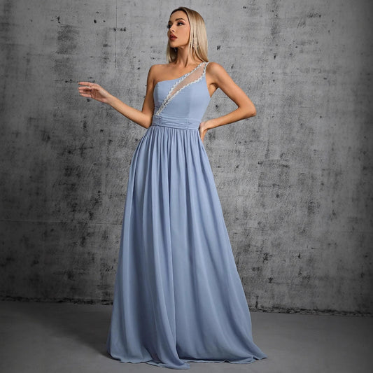 Evening Dress Annual Meeting One Shoulder Cocktail Dress Bridal Cocktail Performance Toast Dress Adult Ceremony Annual Party Evening Dress