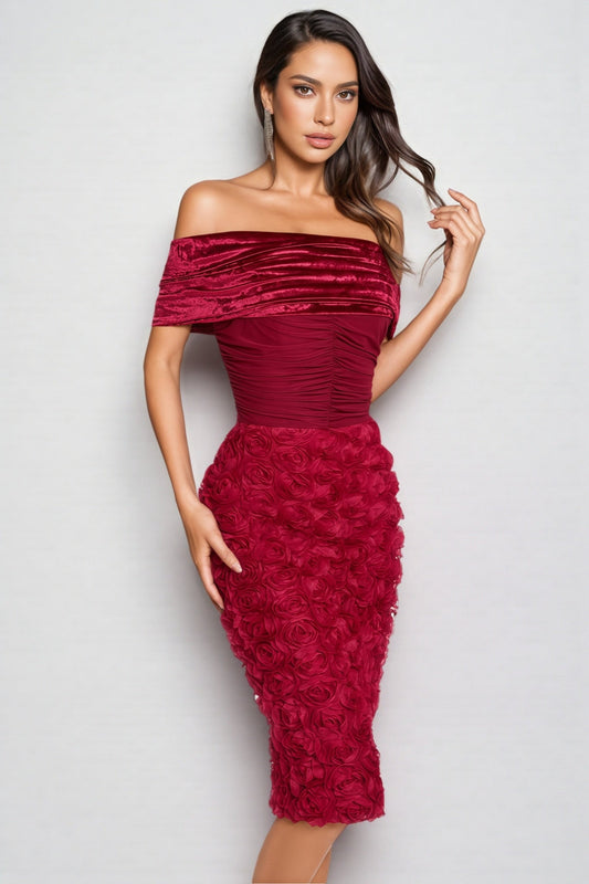 Hale 3D Floral Wrap Midi Dress