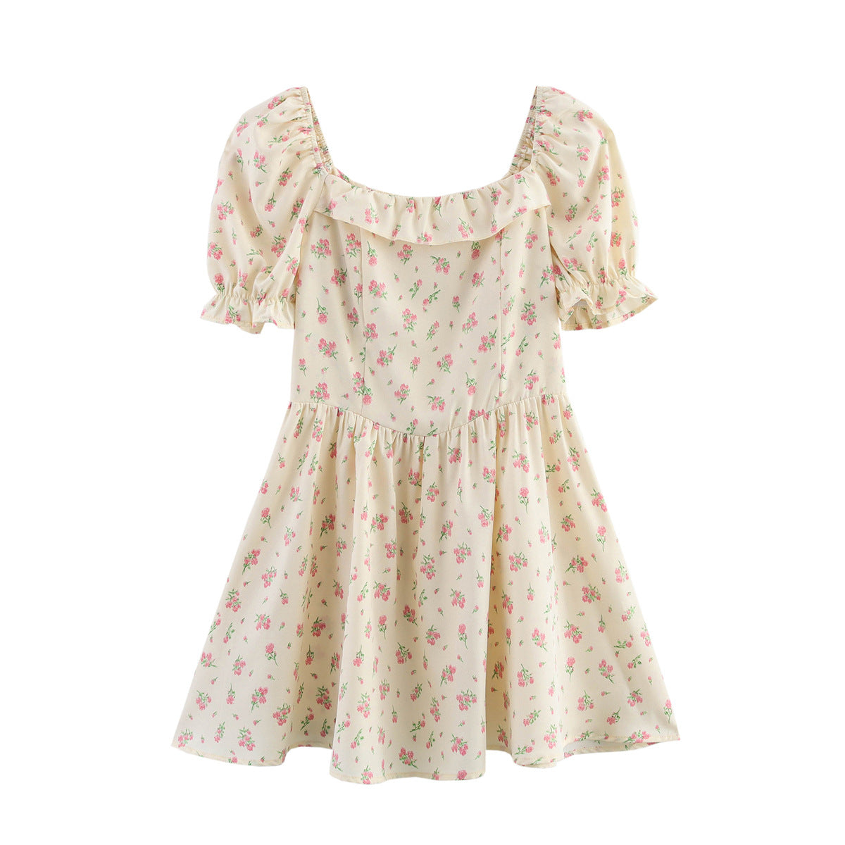 Spring Women Clothing Ruffled Short Sleeves Floral Dress