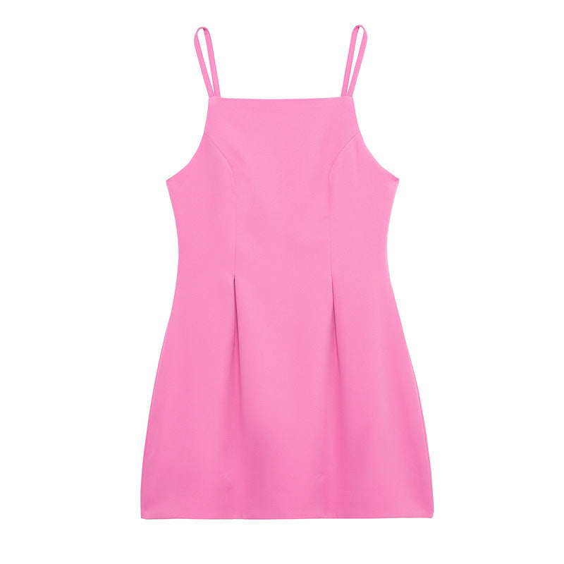 Spring Women Clothing Stylish Graceful Simple Pleated Short Sleeveless Dress