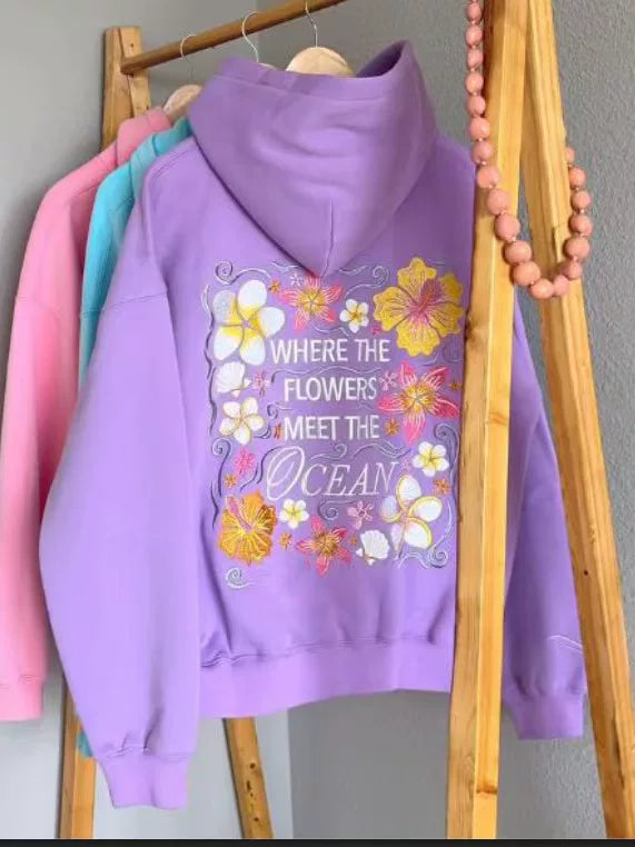 Laylanie Ocean Flower Embroidered Hoodie