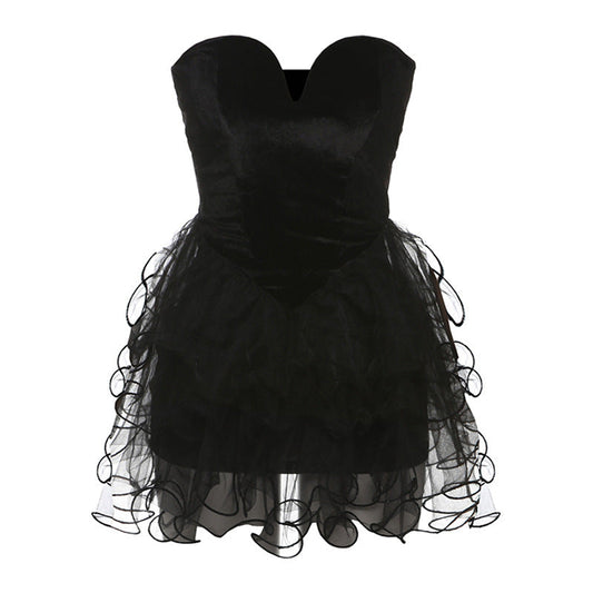 Autumn Winter Women Clothing Elegant Sexy Backless Dress puffy dress Slim Tube Top Dress