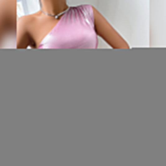 Women One Shoulder Asymmetric Metallic Sheath Sexy Night Club Sleeveless Dress