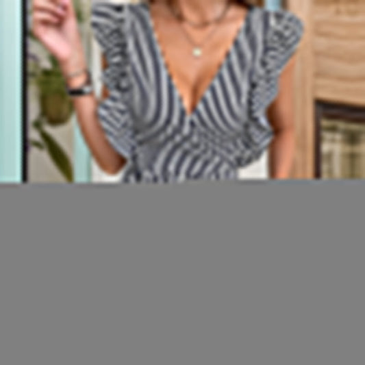 Women Summer Jumpsuit Ruffled Striped