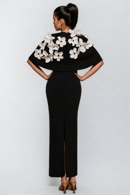 Elma Black 3D Floral Maxi Dress