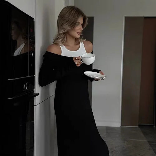 Long Sleeve Stitching Faux Two Piece Vest Sexy Dress