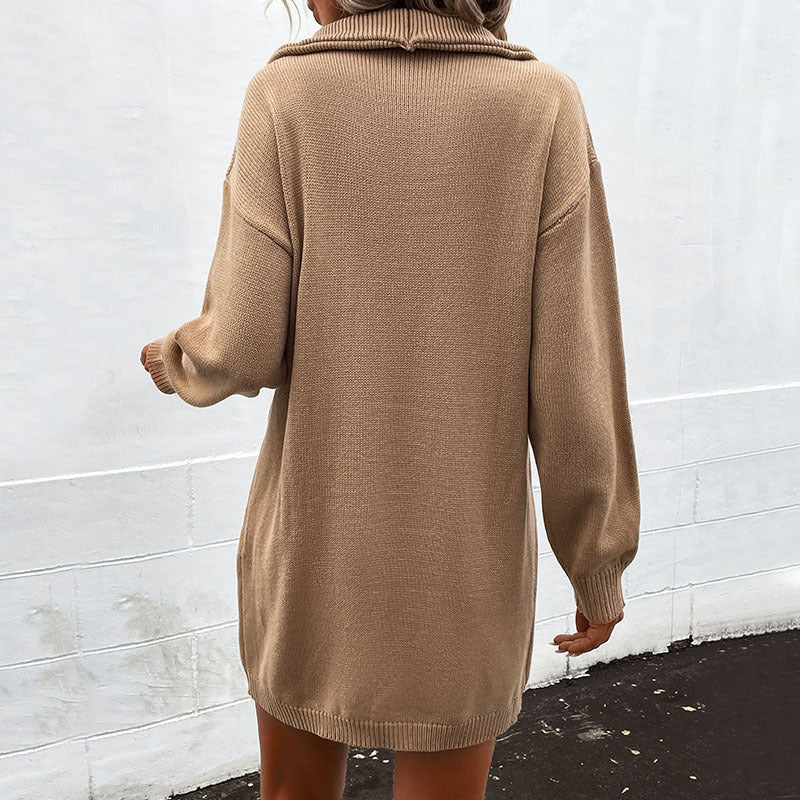 Women Wear Autumn Winter Solid Color Woolen Dress