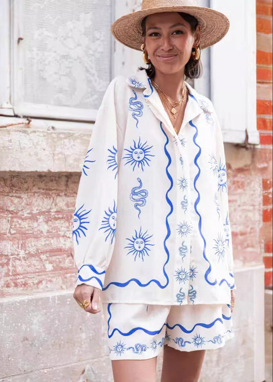 Solara Sketch - Sun & Snake Print Shirt and Shorts Set