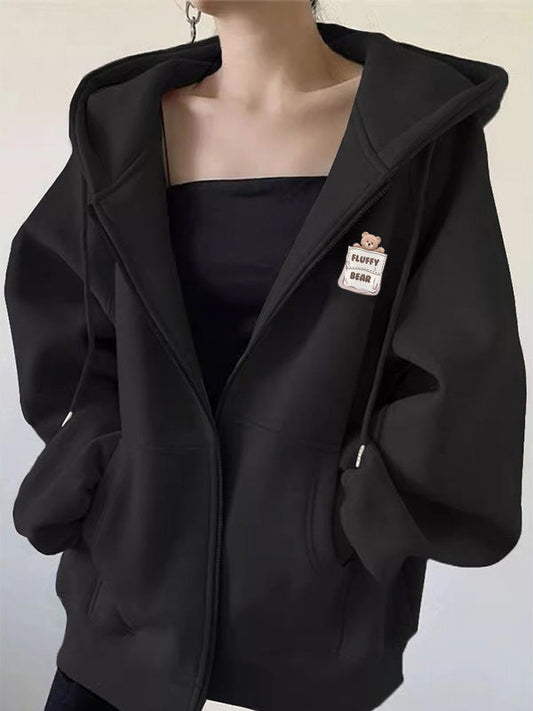 Fleece Lined Zip Printed Baseball Hoodie
