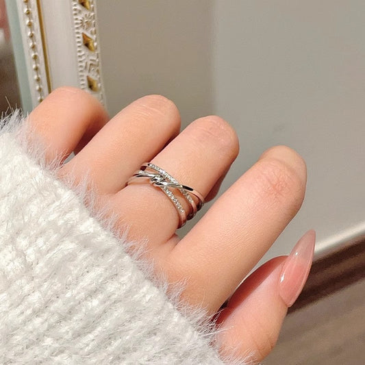 Sparkling Zirconia Cross Open Adjustable Ring