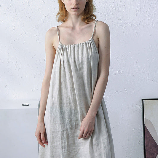 Summer Linen Cami Dress Halter Strap Reverse Cotton Linen Niche Design Maxi Dress Women Clothing