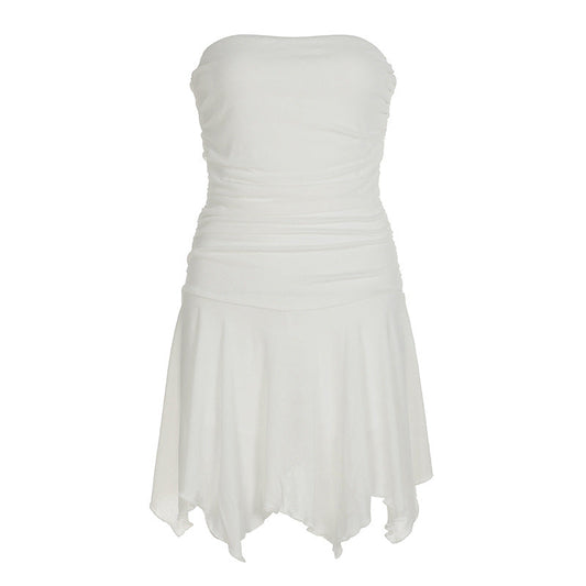 Basic Solid Color Casual Dress Summer Vacation Sexy A line Tube Top Short Dress