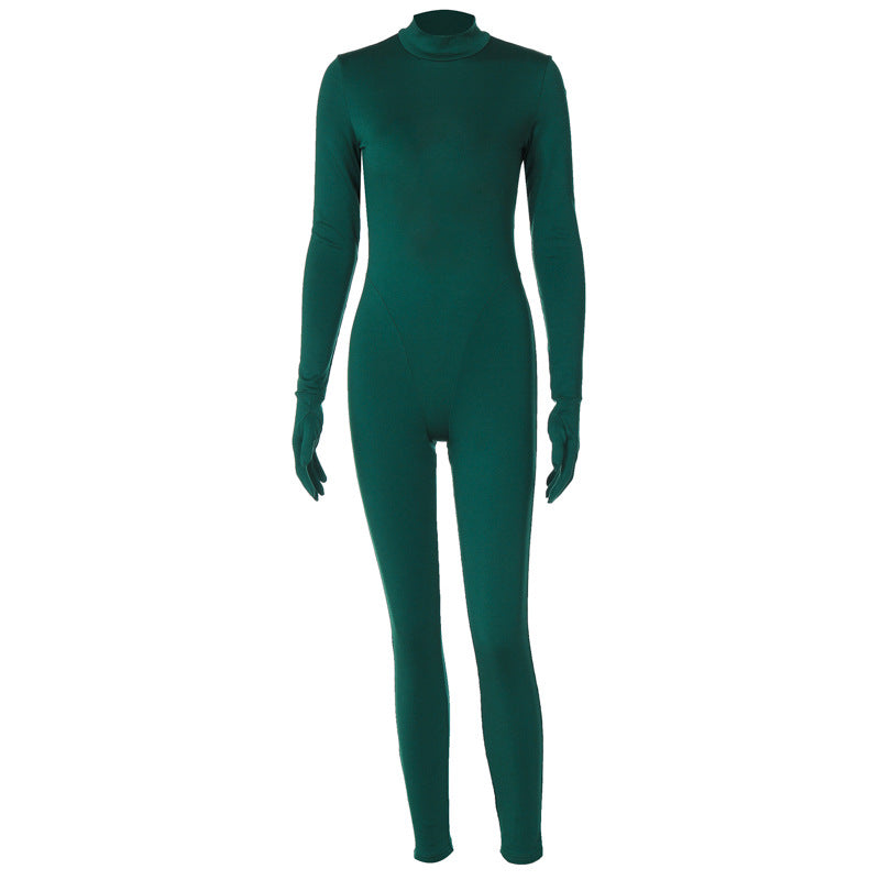 Women Clothing Winter Sexy Backless Slim Fit Solid Color Long Sleeve Jumpsuit