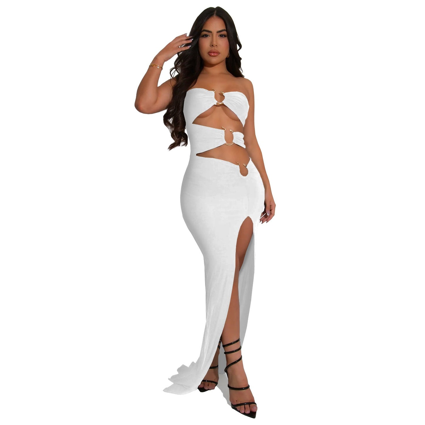 Women Wear Solid Color Slim Fit Sexy Slit Maxi Dress