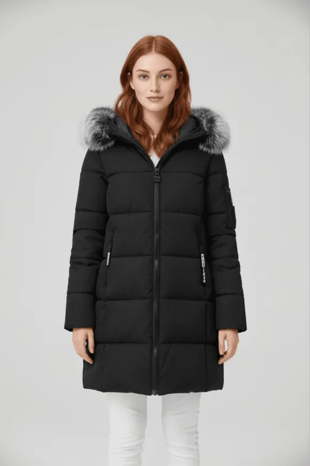 Sorelle Faux Trim Hooded Longline Puffer Coat