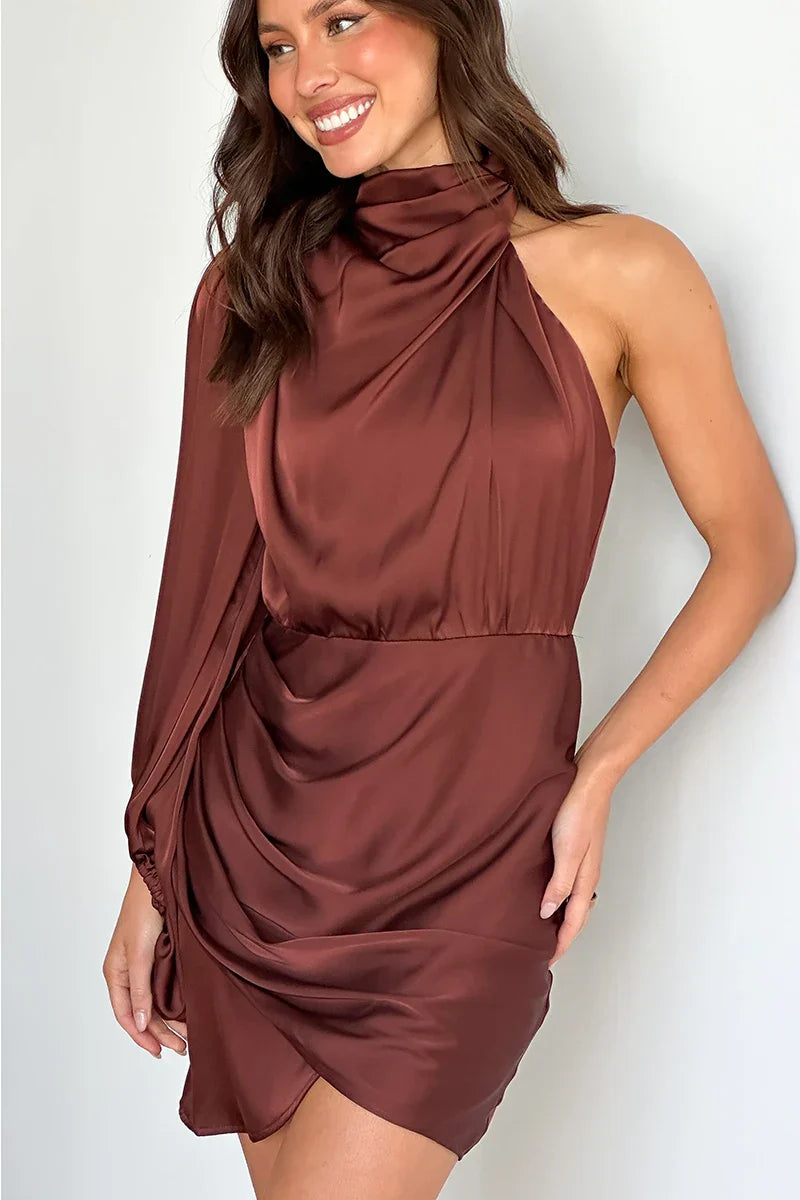 Vestido corto Lexi de un solo hombro - Marrón