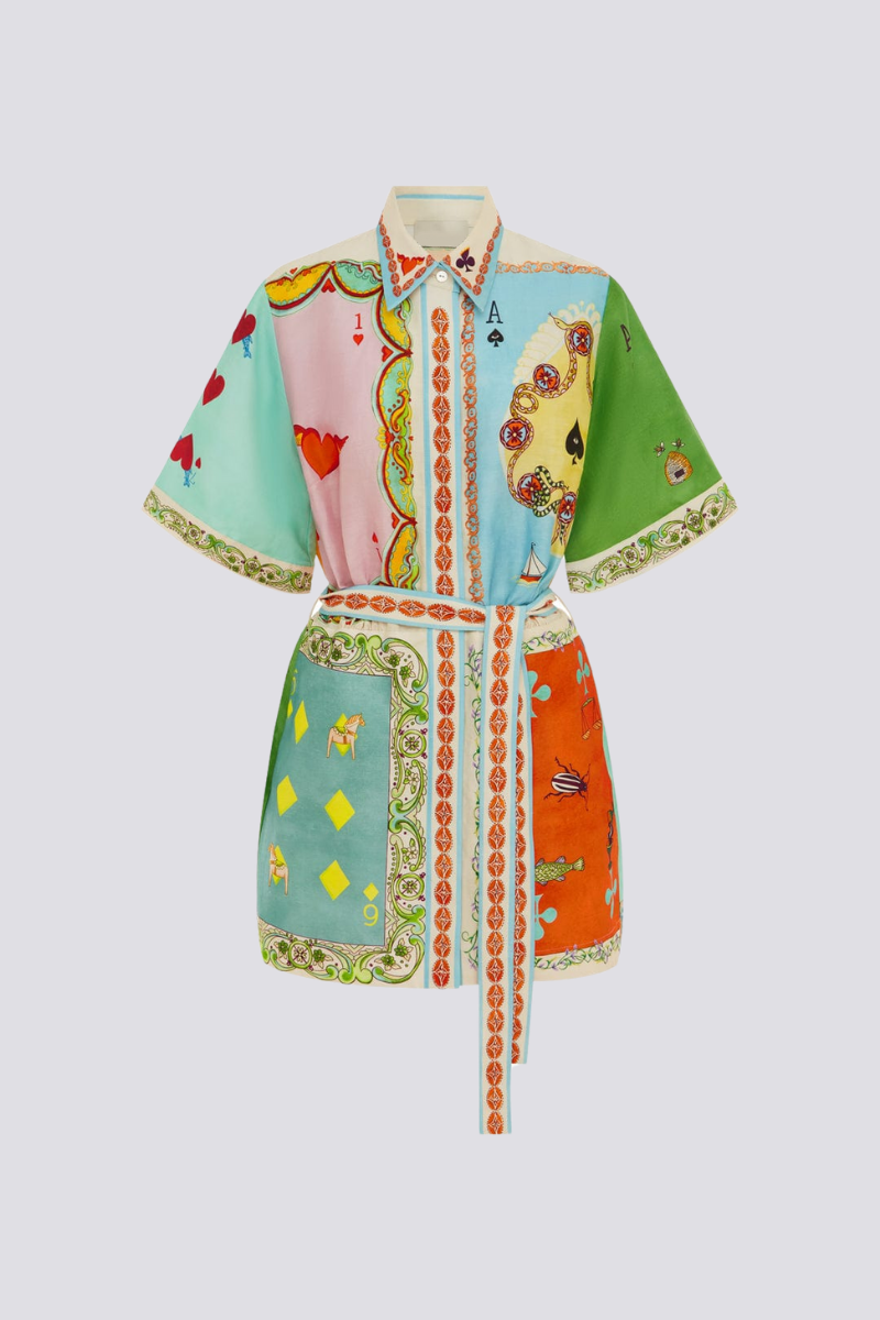 Vestido corto con estampado de póker y patchwork de Prunelle